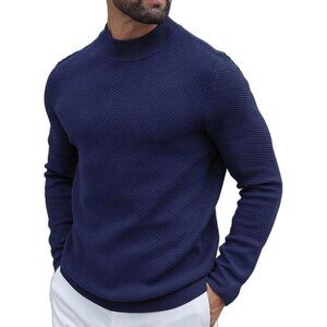 Coofandy Men Blue Purple Mock Turtleneck Knitted Half Neck Pullover Sweaters